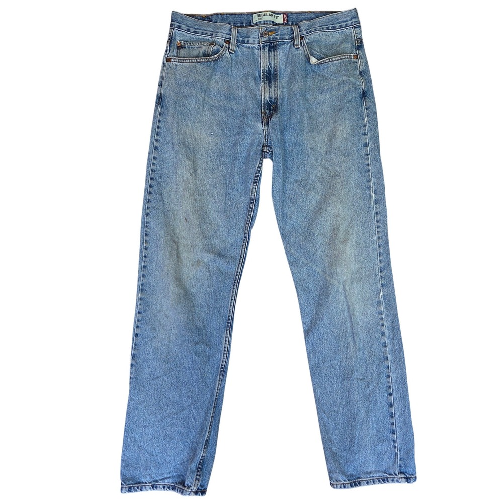 Levis 505 Regular Fit Jeans Mens 38x36 Light Wash Blue Straight Leg Denim